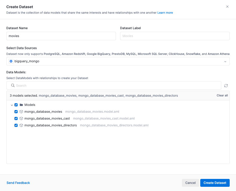 Holistics Create Dataset